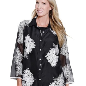 Multiples Multiples 3/4 Sleeve Hilo Shirt All Over Embroidery M16407BM