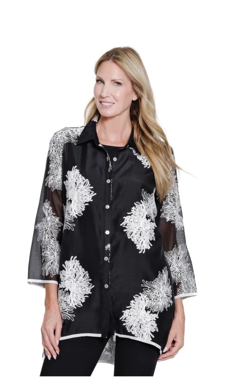 Multiples Multiples 3/4 Sleeve Hilo Shirt All Over Embroidery M16407BM