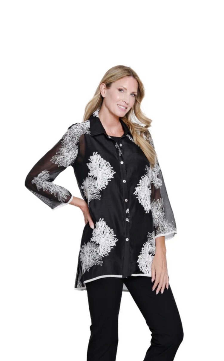 Multiples Multiples 3/4 Sleeve Hilo Shirt All Over Embroidery M16407BM