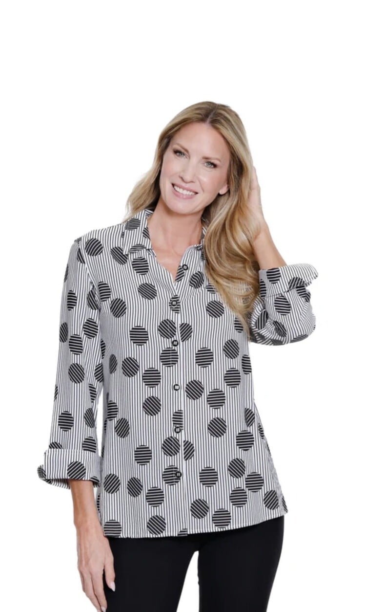 Multiples Multiples Turn Up Cuff 3/4 Sleeve Print Shirt M16112BM