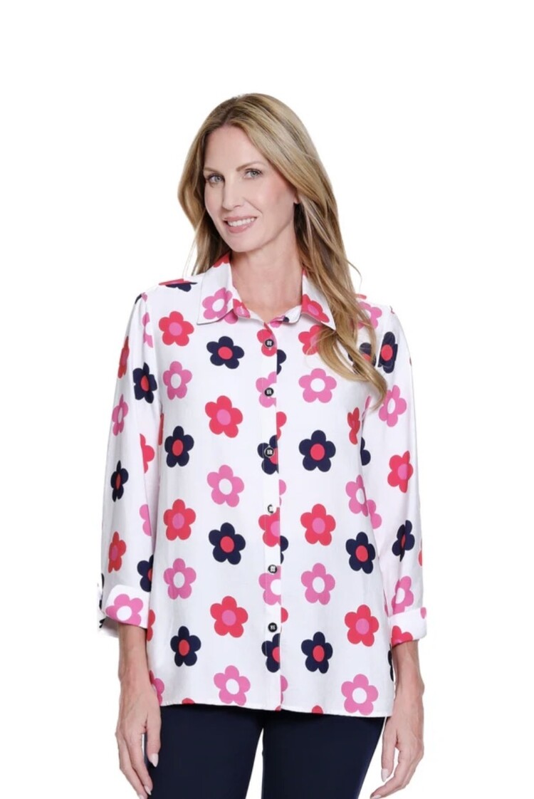 Multiples Multiples Turn Up Cuff 3/4 Sleeve Print Shirt M16112BM