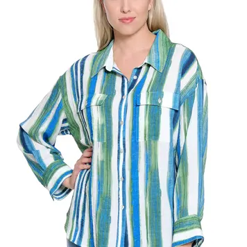 Multiples Tru Luxe Painted Stripe Long Sleeve Button Up Shirt T16490BM