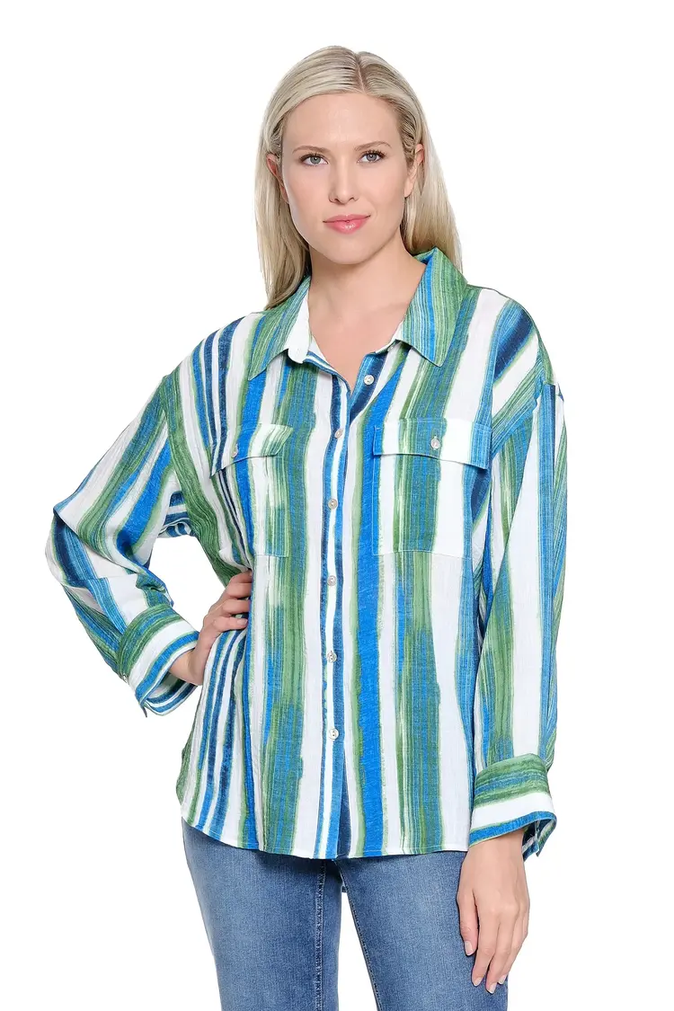 Multiples Tru Luxe Painted Stripe Long Sleeve Button Up Shirt T16490BM