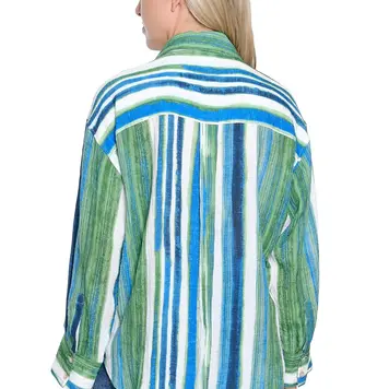 Multiples Tru Luxe Painted Stripe Long Sleeve Button Up Shirt T16490BM