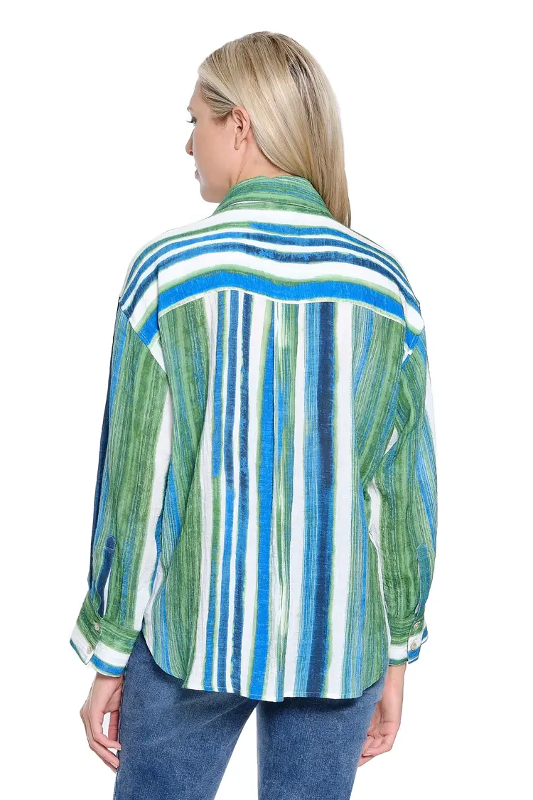 Multiples Tru Luxe Painted Stripe Long Sleeve Button Up Shirt T16490BM