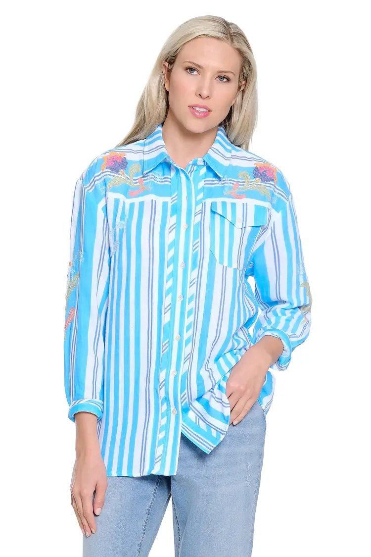 Multiples Tru Luxe Button Up Shirt W/ Embroidery T16215BM