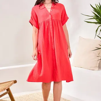 Tribal Tribal Flowy Shirt Dress W/ Hidden Placket 6054O
