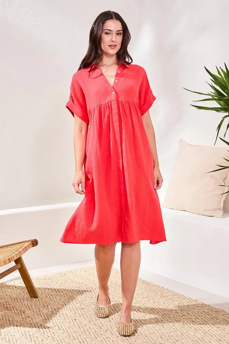 Tribal Tribal Flowy Shirt Dress W/ Hidden Placket 6054O