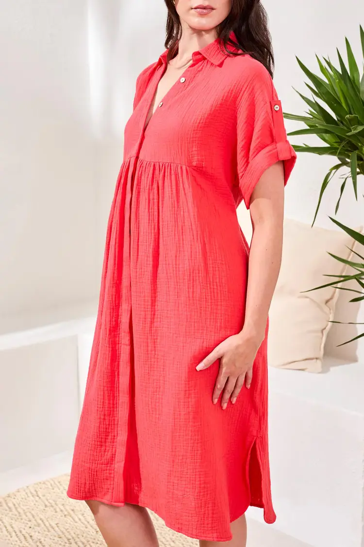 Tribal Tribal Flowy Shirt Dress W/ Hidden Placket 6054O