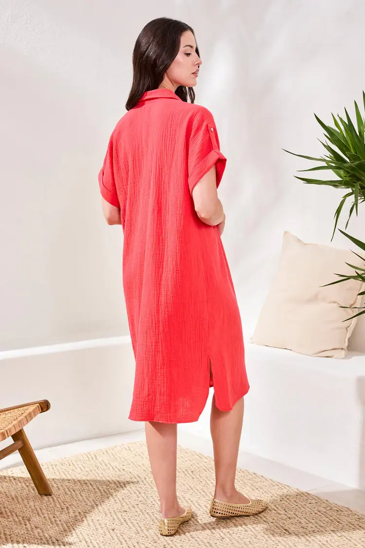 Tribal Tribal Flowy Shirt Dress W/ Hidden Placket 6054O