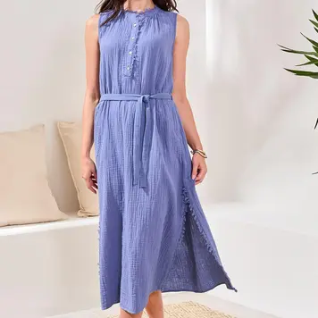 Tribal Tribal Maxi Dress w/ Long Slit & Sash 6056O