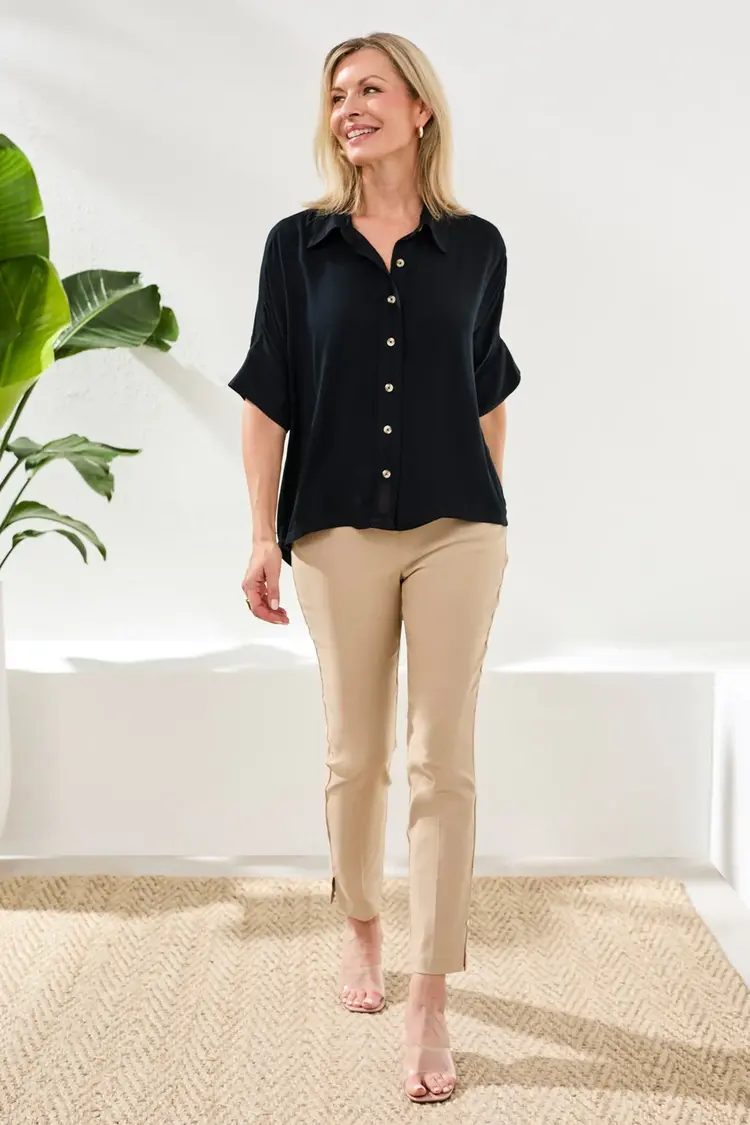 Tribal ELBOW SLV BTN FRT BLOUSE-WHITE