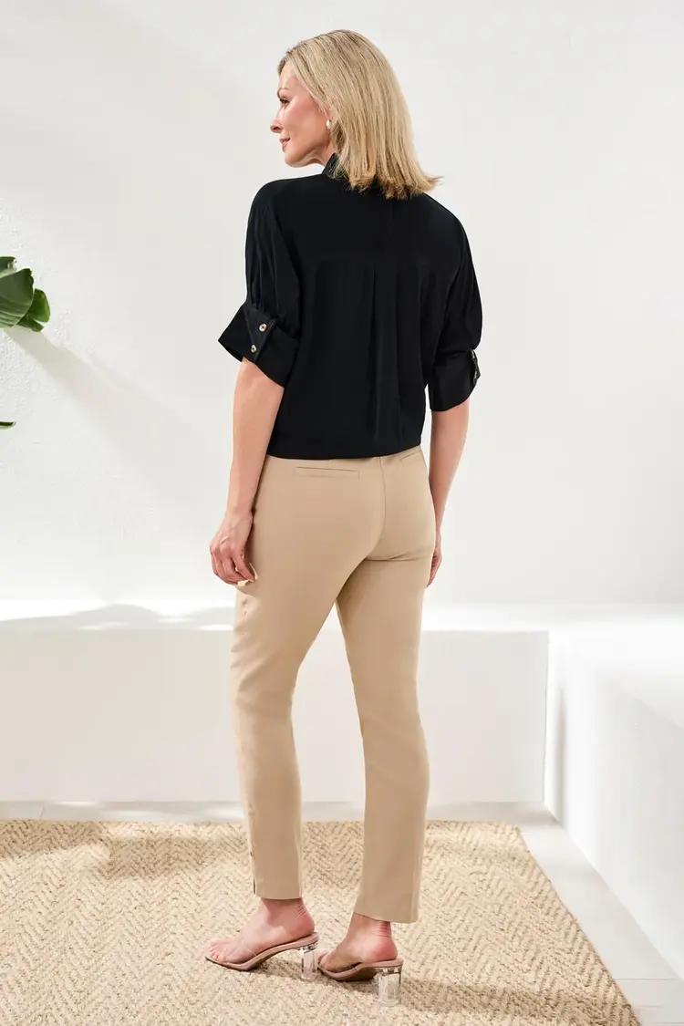 Tribal ELBOW SLV BTN FRT BLOUSE-WHITE