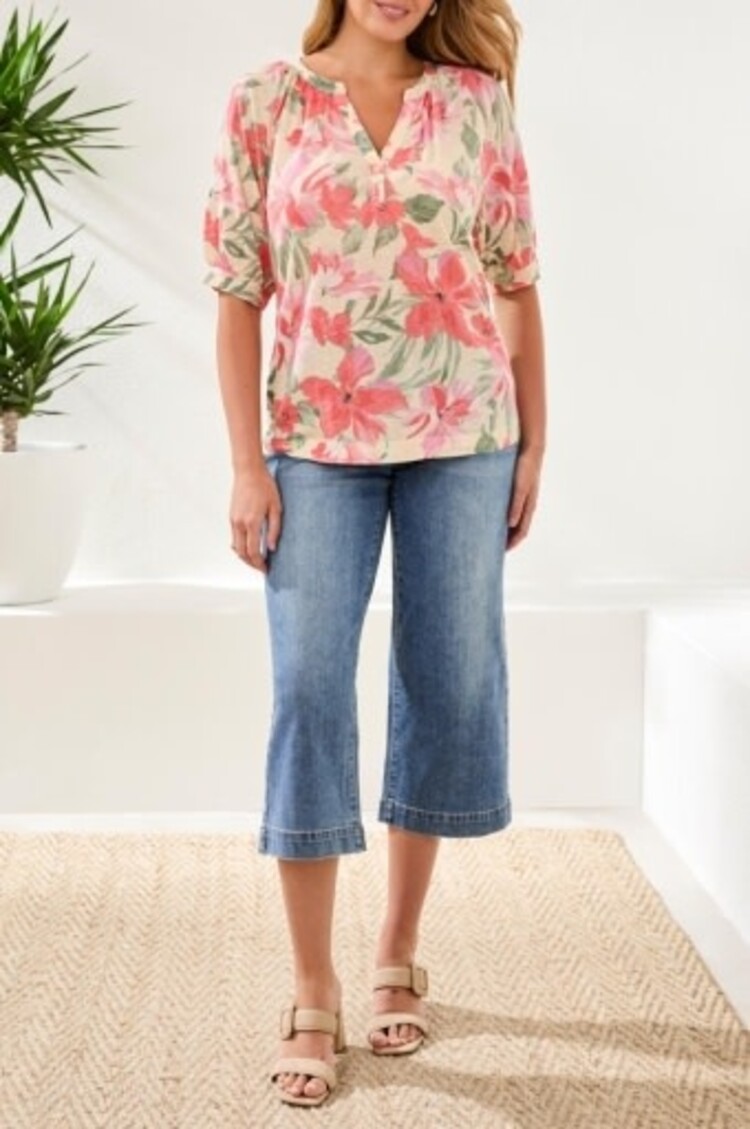 Tribal ELBOW SLEEVE HENLEY TOP-CANVAS