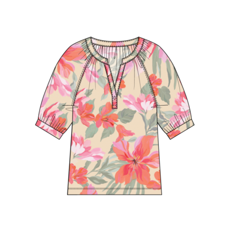 Tribal ELBOW SLEEVE HENLEY TOP-CANVAS