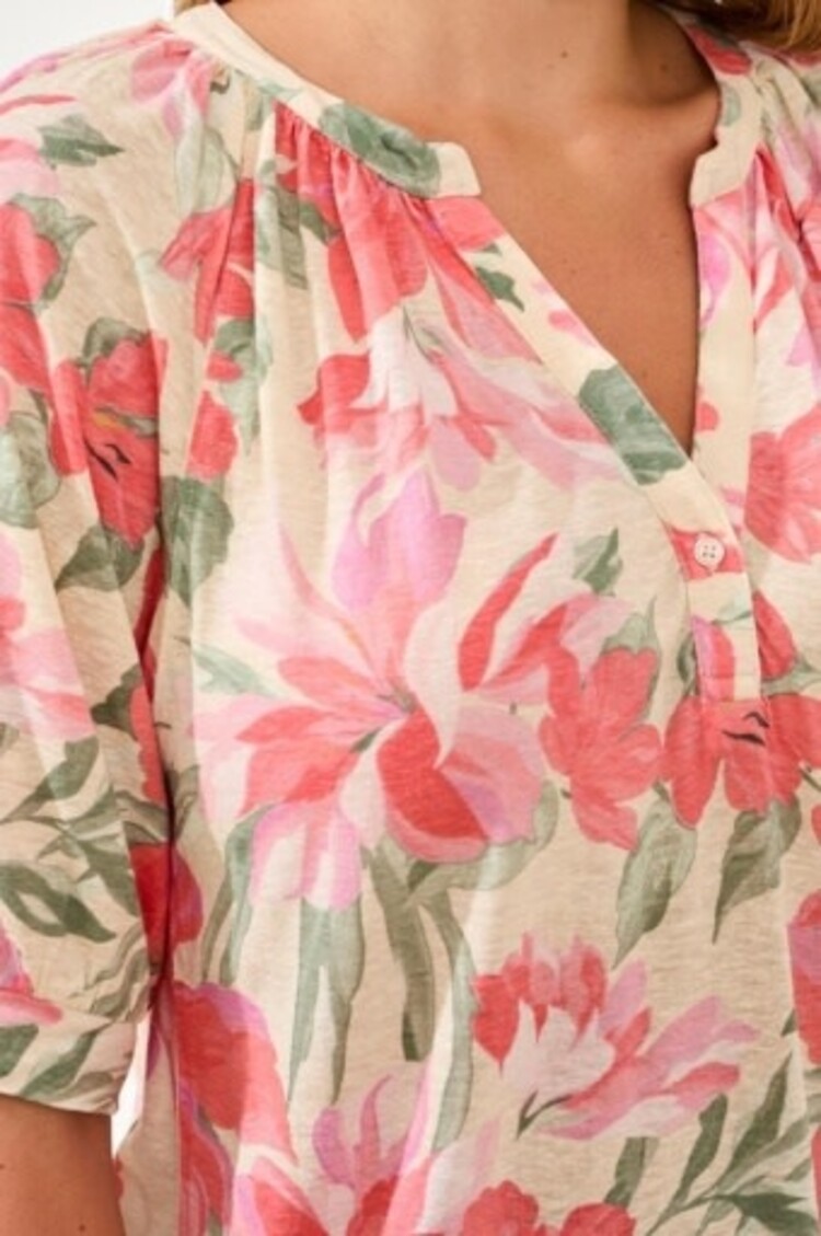 Tribal ELBOW SLEEVE HENLEY TOP-CANVAS