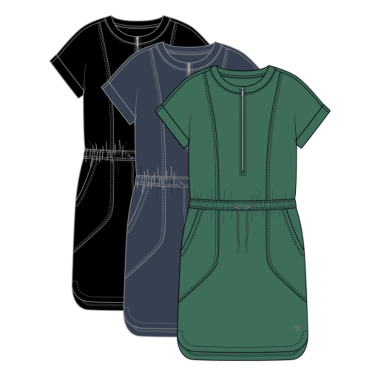 Tribal S/S ZIP DRESS W/DRAWCORD-BLACK