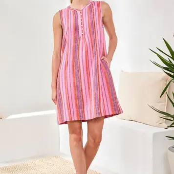 Tribal Tribal Sleeveless Dress With Pintucks & Pockets 6147O