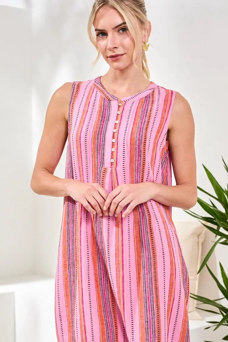 Tribal Tribal Sleeveless Dress With Pintucks & Pockets 6147O