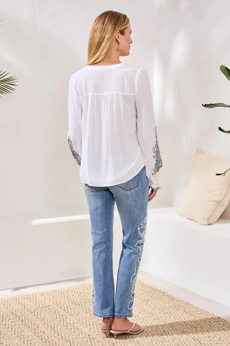 Tribal Tribal Long Sleeve Blouse W/ Embroidered Detail 3114O