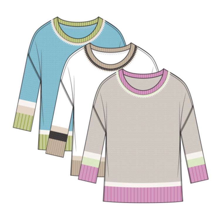 Tribal 3/4 SLV CREW NK SWEATER W/STITCH DTL-2432O