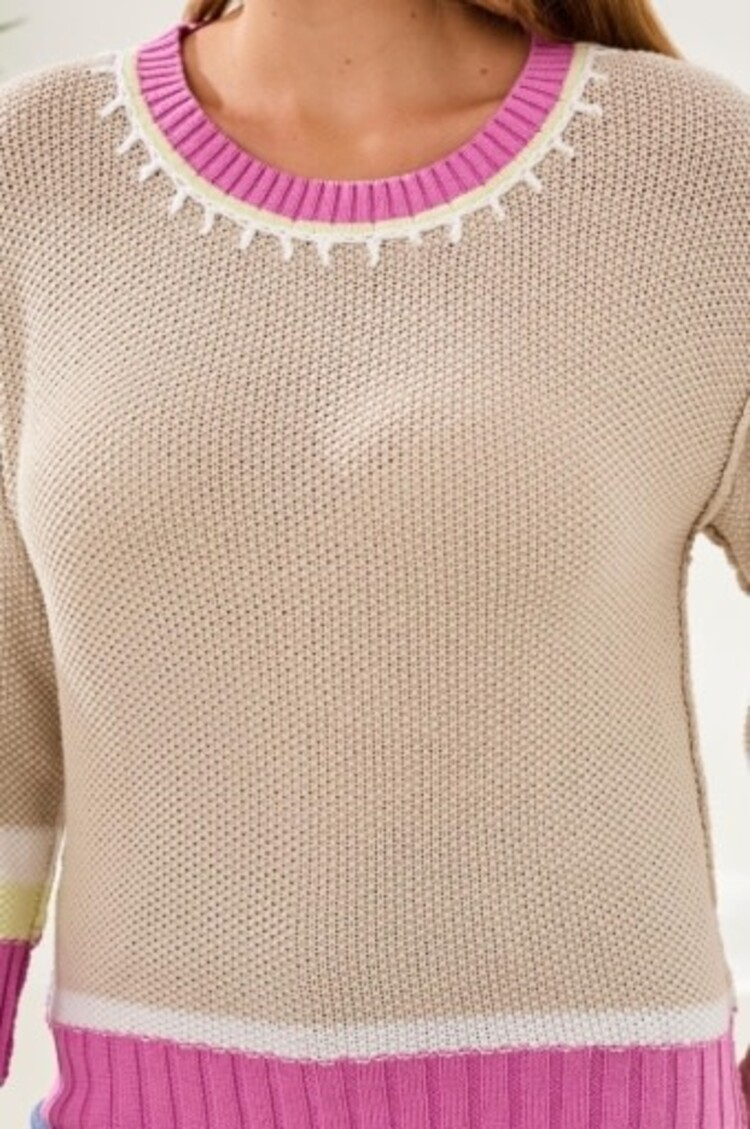 Tribal 3/4 SLV CREW NK SWEATER W/STITCH DTL-2432O