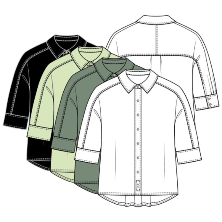 Tribal ELBOW SLV BTN FRT BLOUSE-WHITE