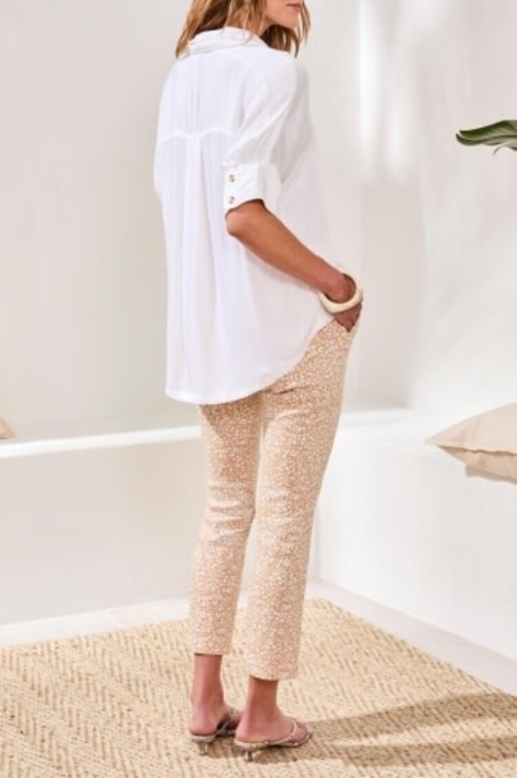 Tribal ELBOW SLV BTN FRT BLOUSE-WHITE