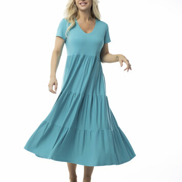 Pure Essence Pure Essence 210-5020 Multi Tiered Bamboo V Neckline Short Sleeve Dress