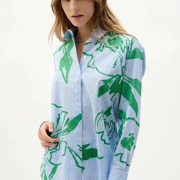 Joseph Ribkoff Joseph Ribkoff Cotton Stripe Floral Print Boxy Blouse 262951