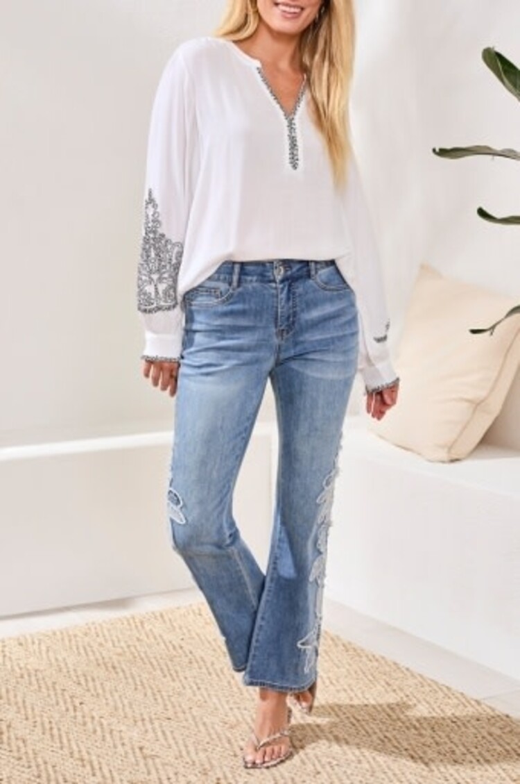 Tribal Tribal Sophia Curvy Flare Pant W/ Denim Appliqué 6107O