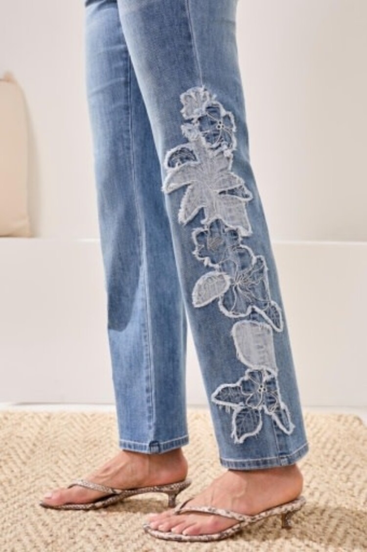 Tribal Tribal Sophia Curvy Flare Pant W/ Denim Appliqué 6107O