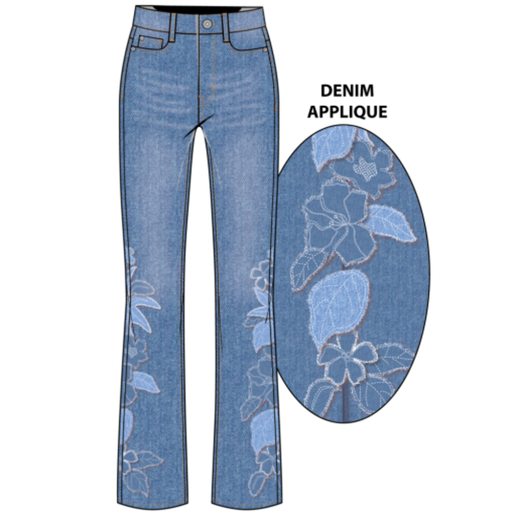 Tribal Tribal Sophia Curvy Flare Pant W/ Denim Appliqué 6107O