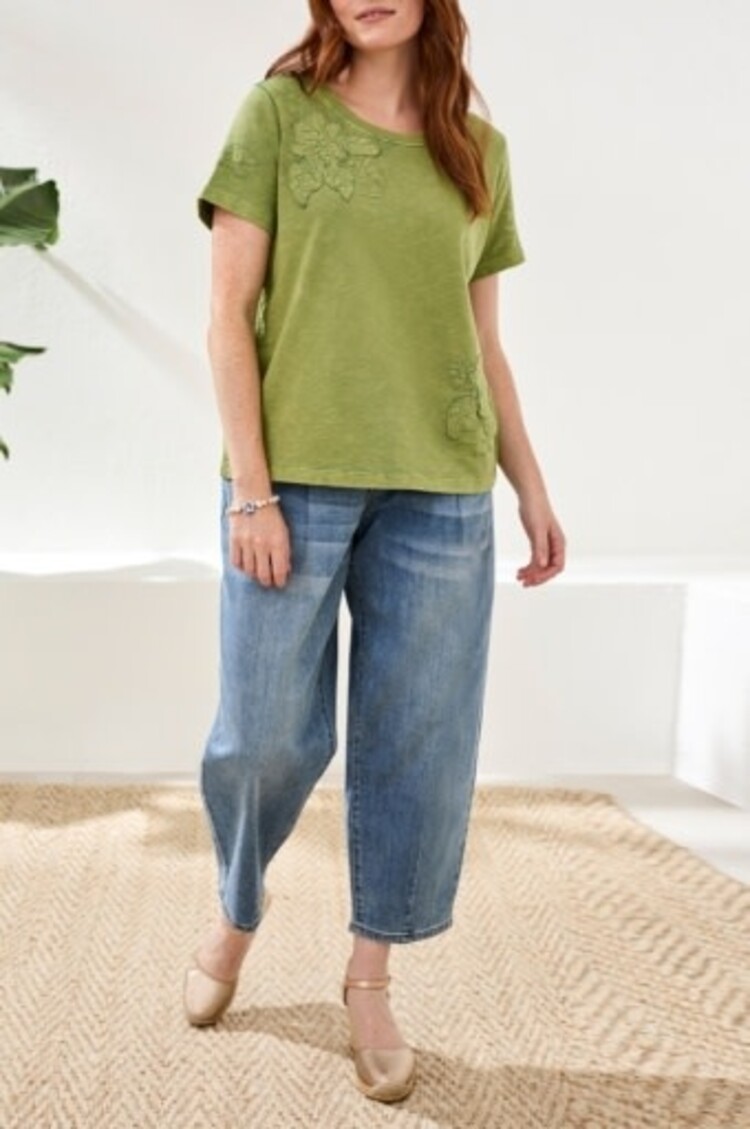 Tribal Tribal Short Sleeve Crew Neck Embroidered Appliqué T Shirt 6132O