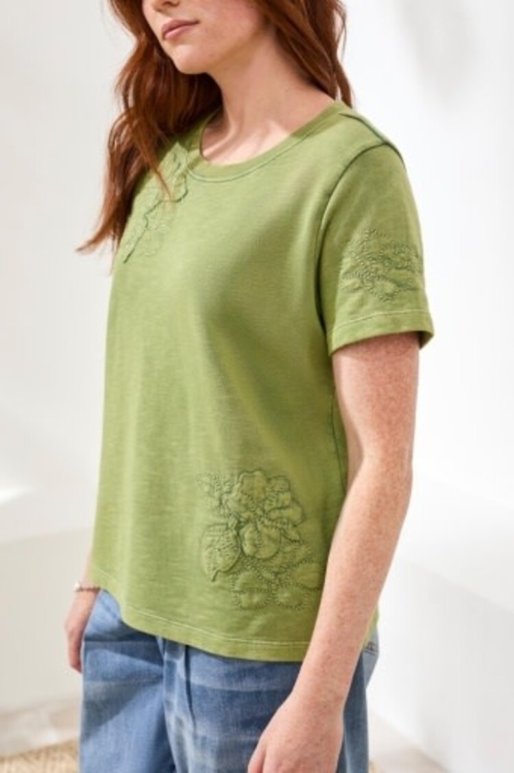 Tribal Tribal Short Sleeve Crew Neck Embroidered Appliqué T Shirt 6132O