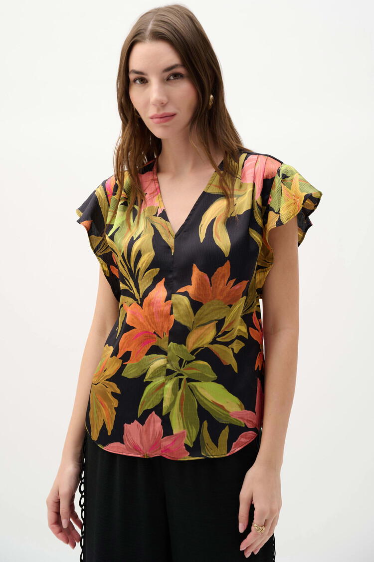 Joseph Ribkoff Joseph Ribkoff Satin Tropical Print Top With Butterfly Sleeves 262087