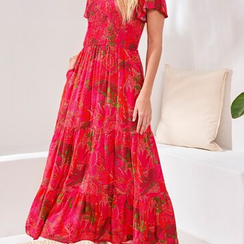 Tribal Tribal Ruched Top Maxi Dress 2226O