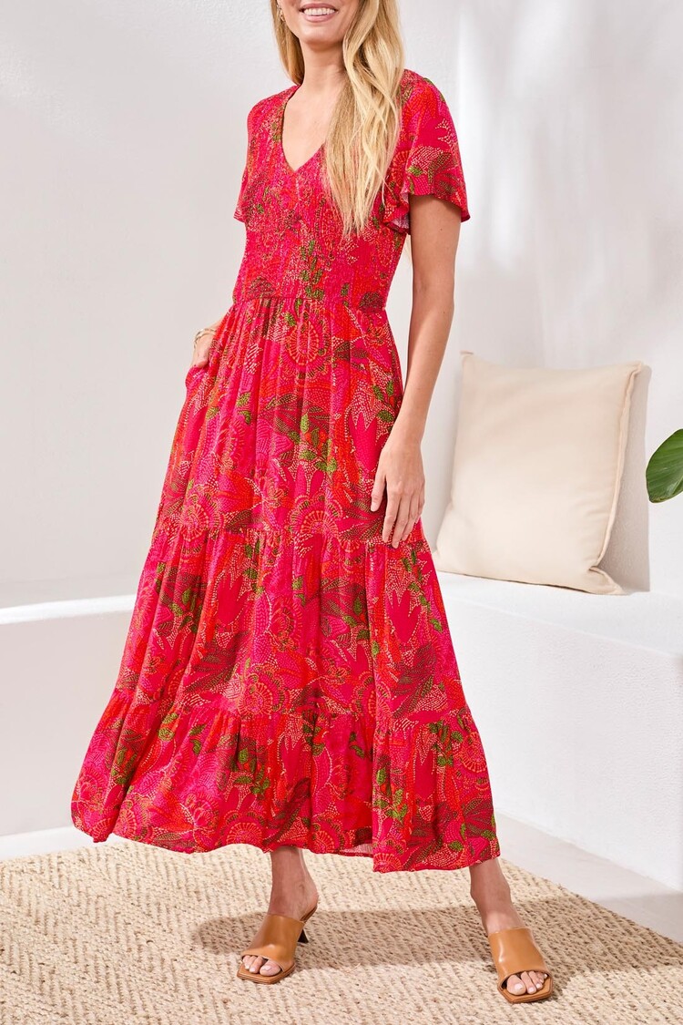 Tribal Tribal Ruched Top Maxi Dress 2226O