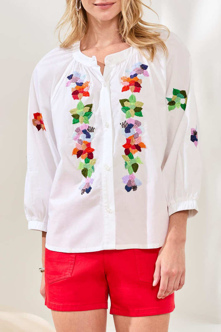 Tribal Tribal Button Front Blouse W/ Blouse 3048O