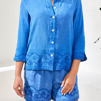 Tribal Tribal Button Up Blouse W/ Embroidery 3072O