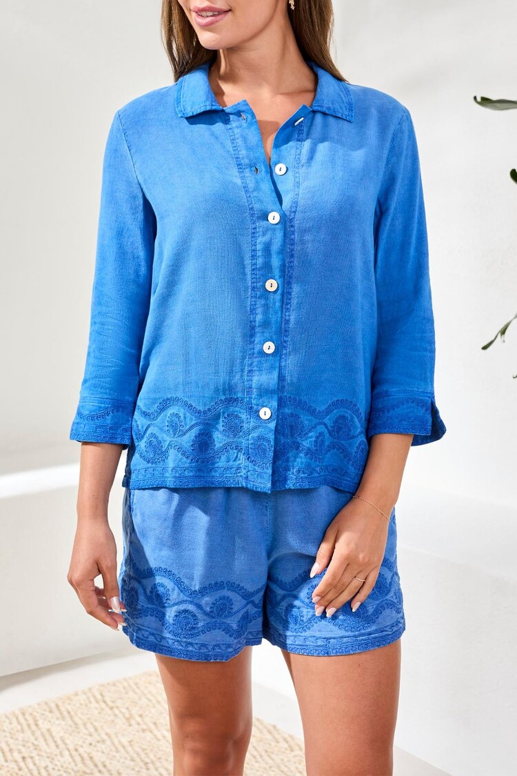 Tribal Tribal Button Up Blouse W/ Embroidery 3072O