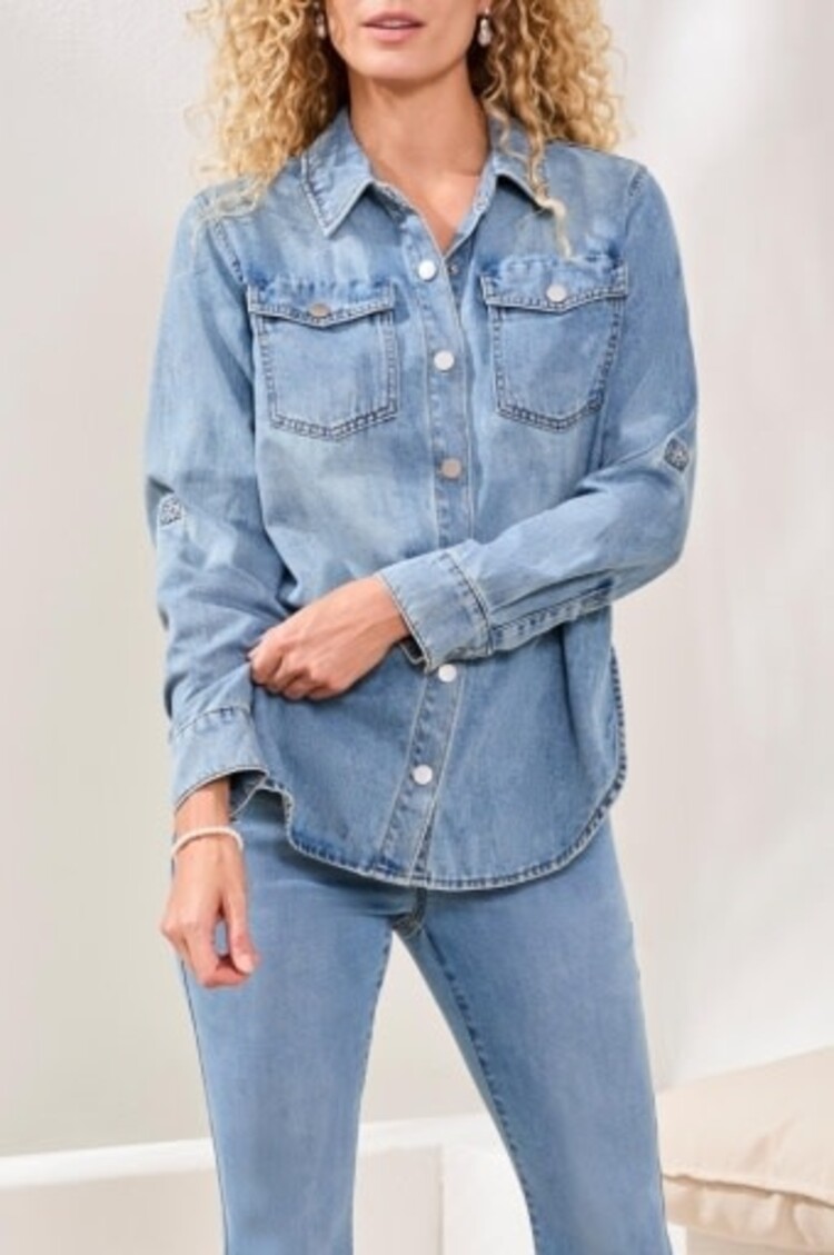 Tribal Tribal Classic Denim Shirt W/ Roll Up Sleeves 6103O