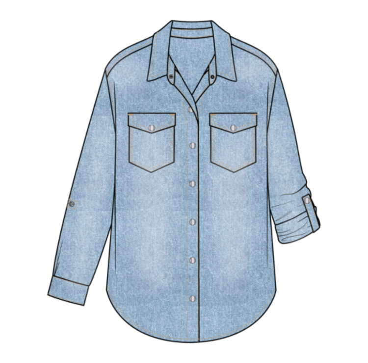 Tribal CLASSIC DENIM SHIRT W/ROLL UP SLEEVES-6103O