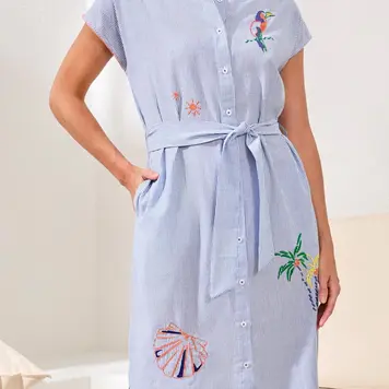 Tribal Tribal Placement Embroidery Shirt Dress 6223O