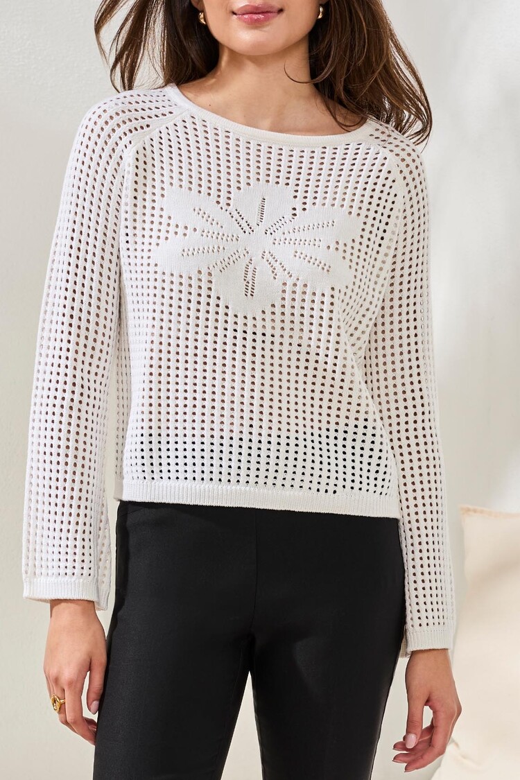 Tribal Tribal Bell Sleeve Boat Beck Open Stitch Sweater 6219O