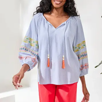 Tribal Tribal Raglan Sleeve Blouse W/ Embroidery 6198O