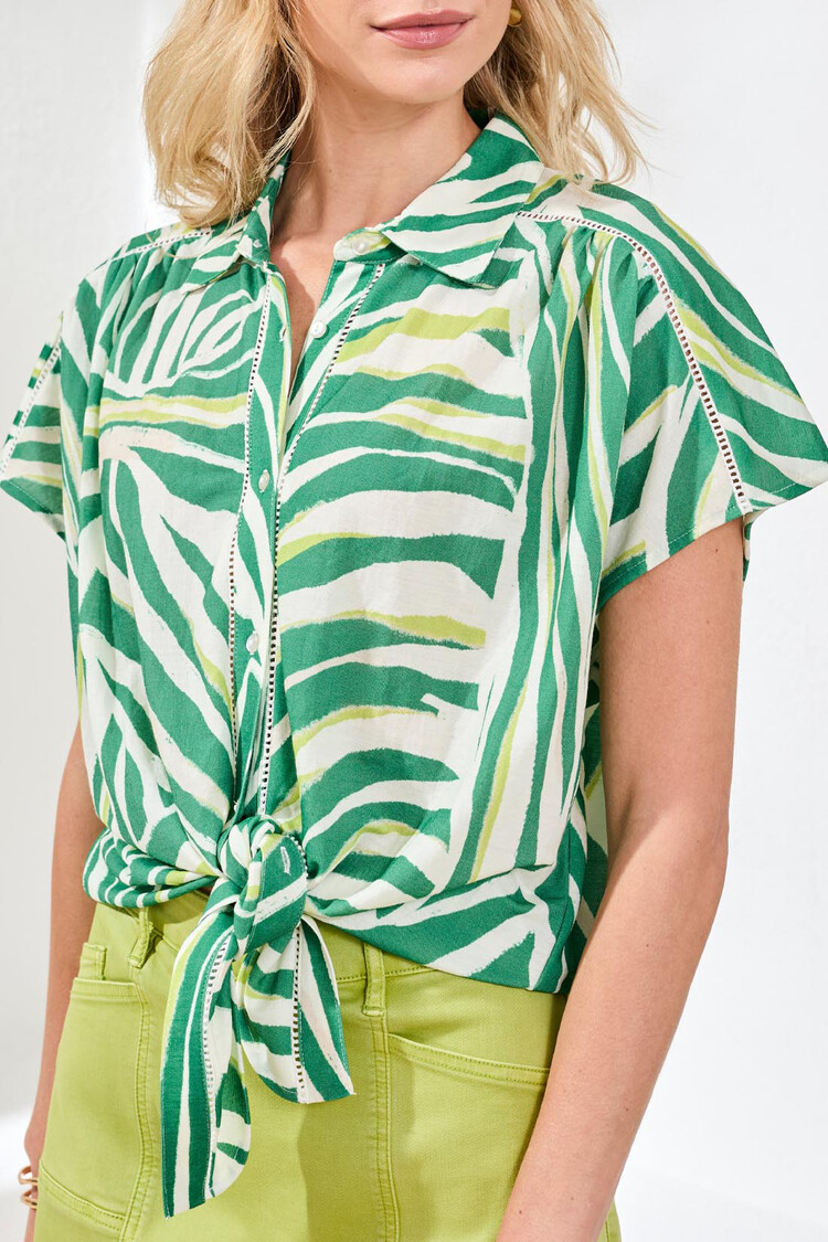 Tribal Tribal Top W/ Buttons And Tie Front 2084O