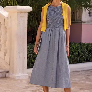 Tribal Tribal Sleeveless Dress W/ Top Shirring Detail 3042O