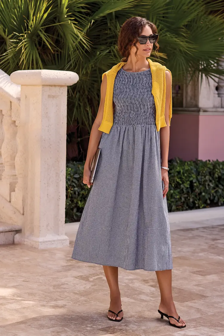 Tribal Tribal Sleeveless Dress W/ Top Shirring Detail 3042O