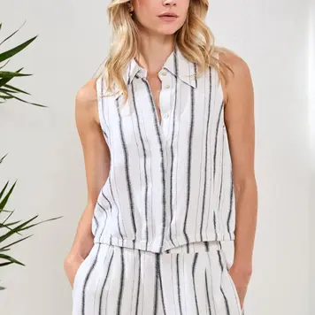 Tribal Tribal Hidden Placket Shirt W/ Elastic Waist 6091O